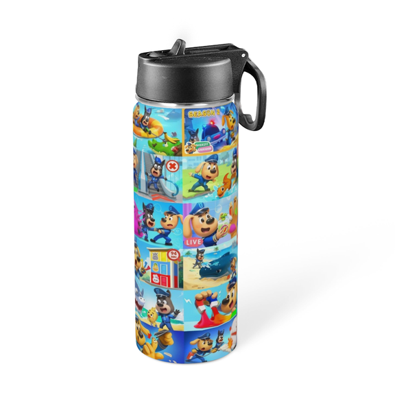 FSMYJJZY Sheriff Labrador Thermos Water Bottle With Straw and Handle Insulated Stainless Steel Sports Kettle for Boys Girls Cup For Outdoor 18oz