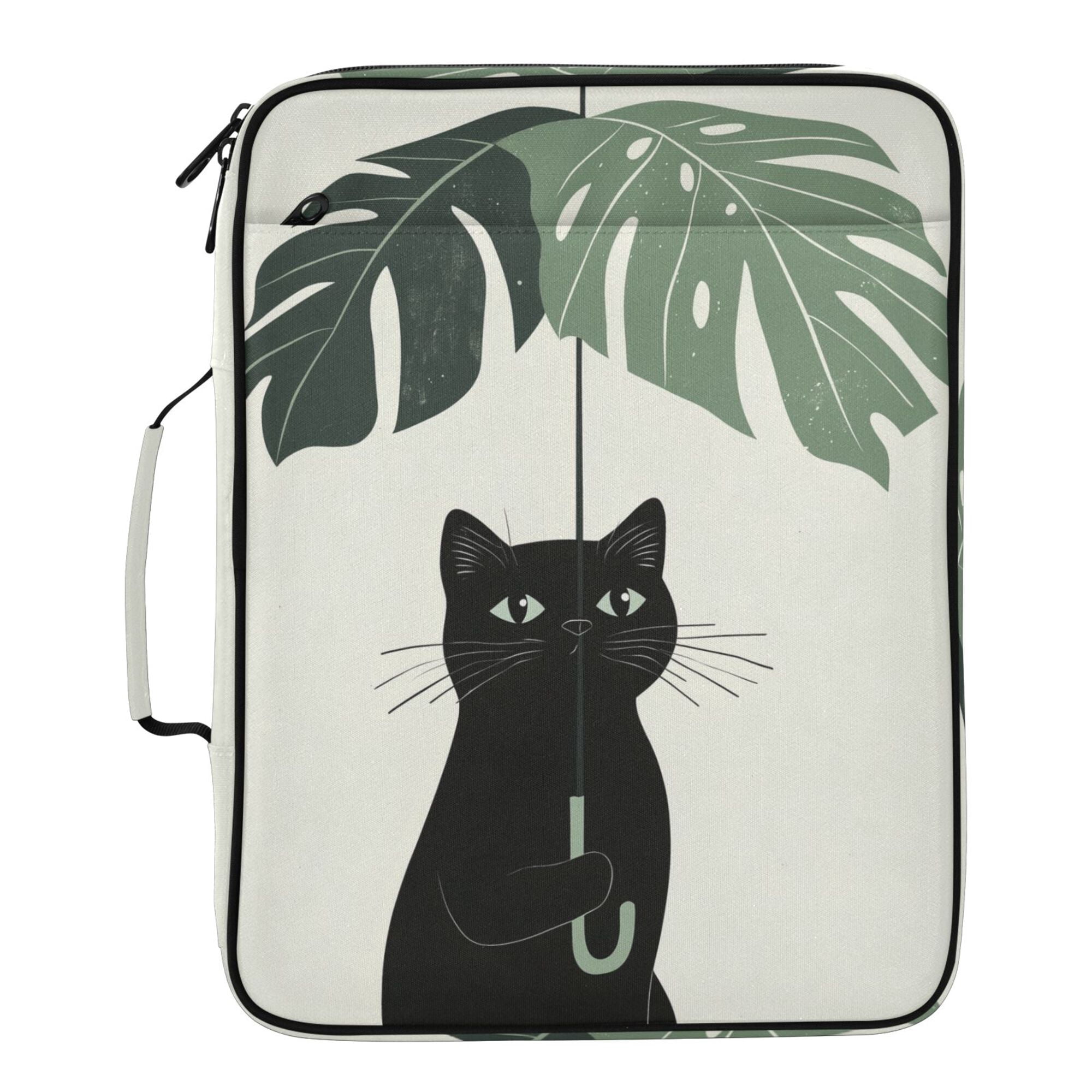 FORMRS Accordion File Folder A4 Size 7-Pocket Expanding Document Organizer Bag with 3 Ring Binder, Black Cat Umbrella
