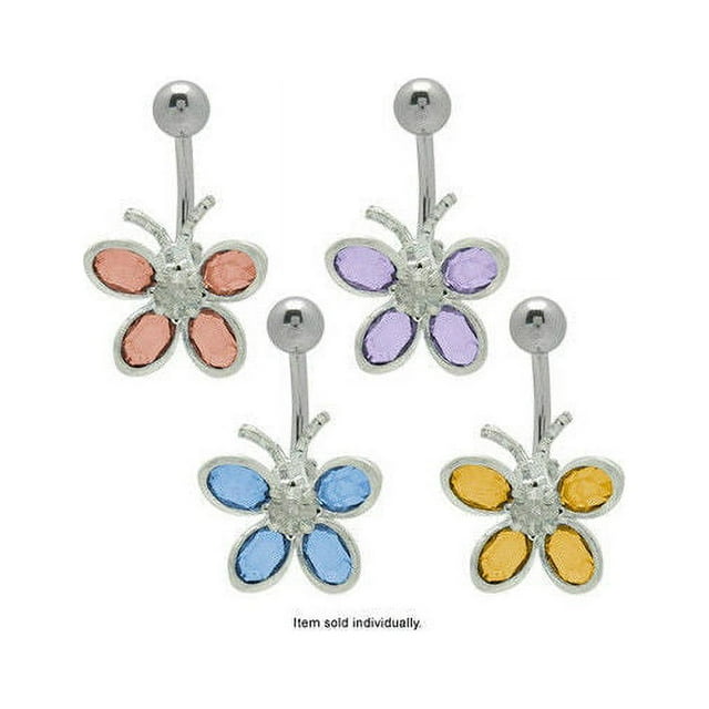Butterfly Design Belly Button Ring with Colorful CZ Gems