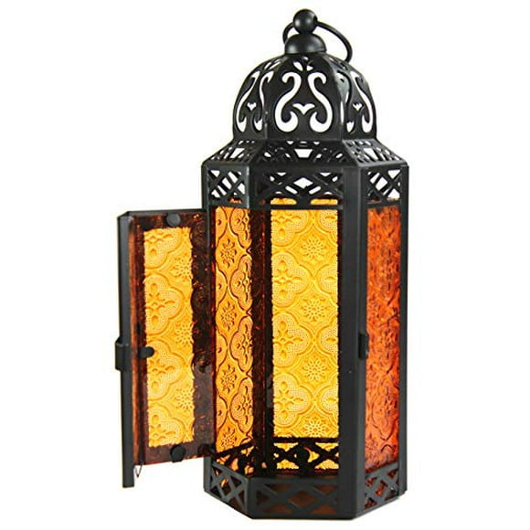 Vela Lanterns Halloween Lantern for Halloween Table centerpiece Decorations Indoor Outdoor - candle Holder Halloween Decor for Party, Door, Window, Bathroom, Black Lantern with Orange glass