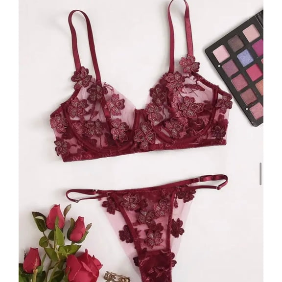 Burgundy Lingerie Set Embroidered