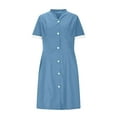 thumbnail image 4 of Wedding Guest Dress Plus Size, Women's Solid Color With Pockets Button Splicing Stand-up Collar Caregiver Dress Nurse Dress Work Midi Dress(Light Blue,M), 4 of 6