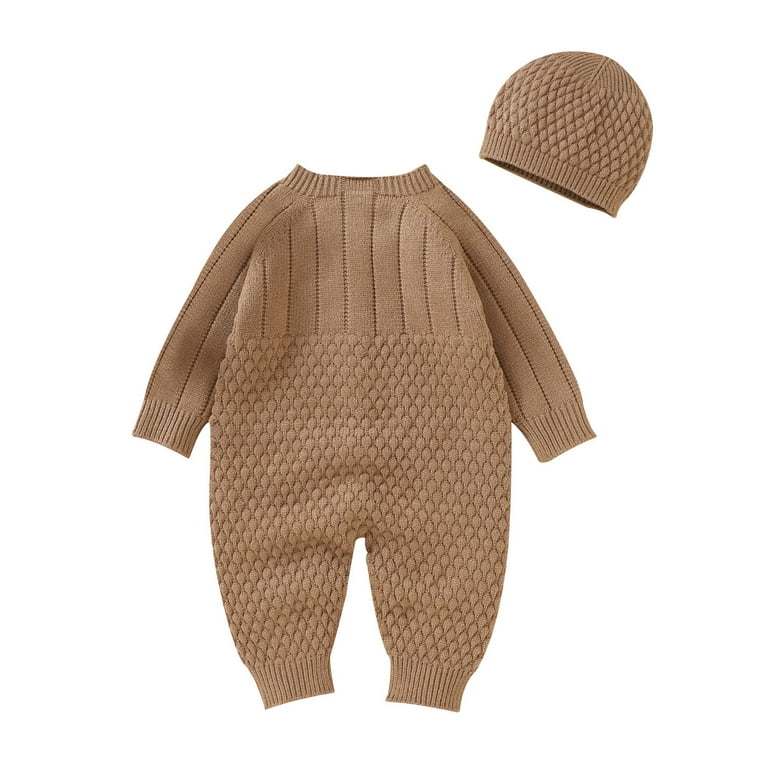 Infant Baby Knit Romper Cotton Button Down Long Sleeve Boys Girls - Main Image