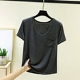 thumbnail image 5 of Jalioing Womens Basic Shirts Comfy Stretchy Short Sleeve Scoop Neck T Shirts Solid Casual Undershirts Tops with Pocket, 5 of 6