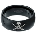 thumbnail image 2 of Tungsten Skull Crossbones and Swords Band Ring 8mm Men Women Comfort Fit Black Dome Polished, 2 of 4