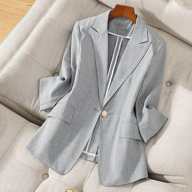 Soki Blazer à Manches 3/4 pour Femmes Léger Entièrement Doublé avec Col à Revers et Boutons, Veste de Travail Décontractée avec Poches
