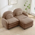 thumbnail image 4 of Teddy Fabric Cloud Loveseat Sofa - Curved Backrest with Lumbar Pillows, 2-Seater Modular Sectional Couch with Movable Ottoman & Double-Layer Cushion, Camel, 4 of 15