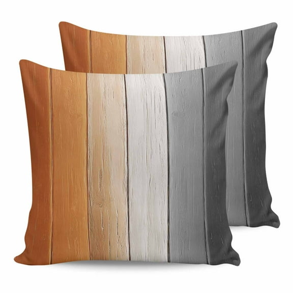 Outdoor Waterproof Throw Pillow Covers Set of 2 Orange Grey Wood Grain Decorative Pillowcases Square Outdoor Pillows Cushion Case 18x18 Inch Farm Wooden Patio Pillows for Couch Sofa Bed Garden
