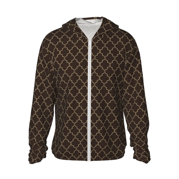 Fotbe Brown Moroccan Trellis Chaqueta con Protección Solar UPF 50+ para Hombre y Mujer, Camisa con Capucha y Bolsillos-Medium