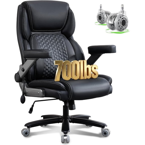 NYOAK 700lbs Big and Tall Office Chair with 5D Flip Armrests, Heavy Duty Executive Desk Chair with Adjustable Lumbar Support, Rubber Caster Wheels, Wide Ergonomic Seat for All-Day Comfort
