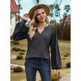 thumbnail image 5 of Womens Long Sleeve T-Shirts Deep V Neck Blouse Dressy Casual 2025 Fashion Loose Soft Fall Winter Clothes Dark Gray M, 5 of 8