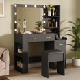 thumbnail image 4 of Large Makeup Vanity Desk with 10-Bulb Lighted Mirror, 3 Color Lighting Modes, Built-in Outlets, 5 Drawers and Soft Cushioned Stool, Bedroom Dressing Table, Black, 4 of 6