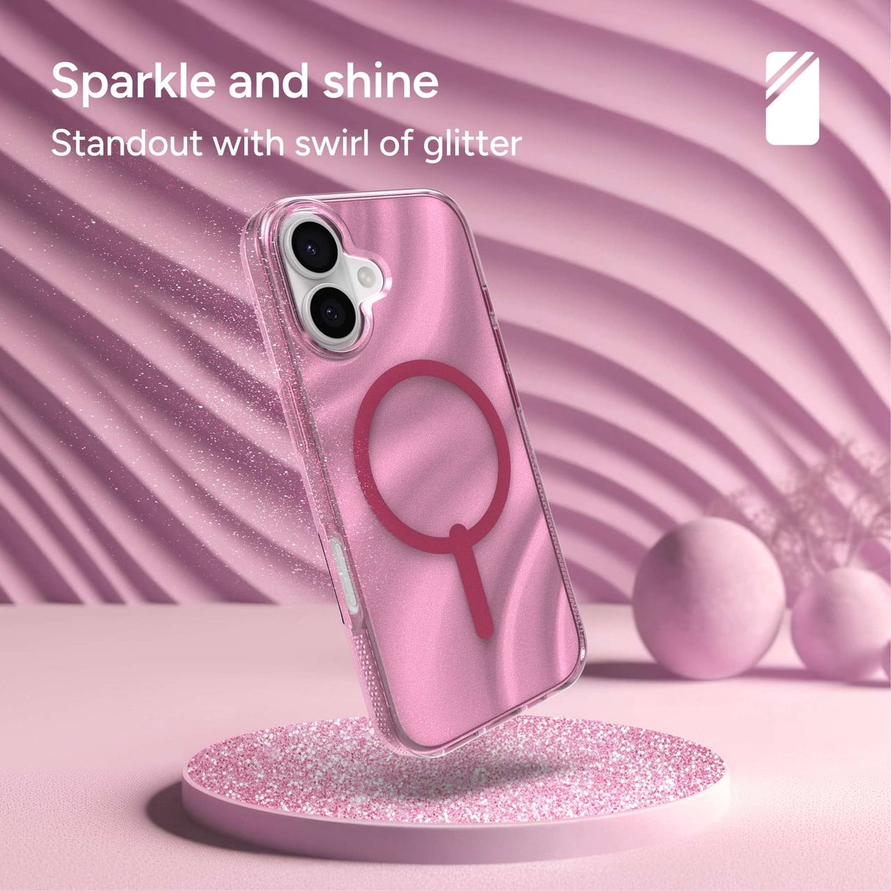 ZAGG Milan Snap Case For iPhone 17 - Pink Glimmering Wave Graphene Strengthened Phone Case with Drop Protection (13ft/4m) Textured Edges & Sparkle Design MagSafe Charging Compatible