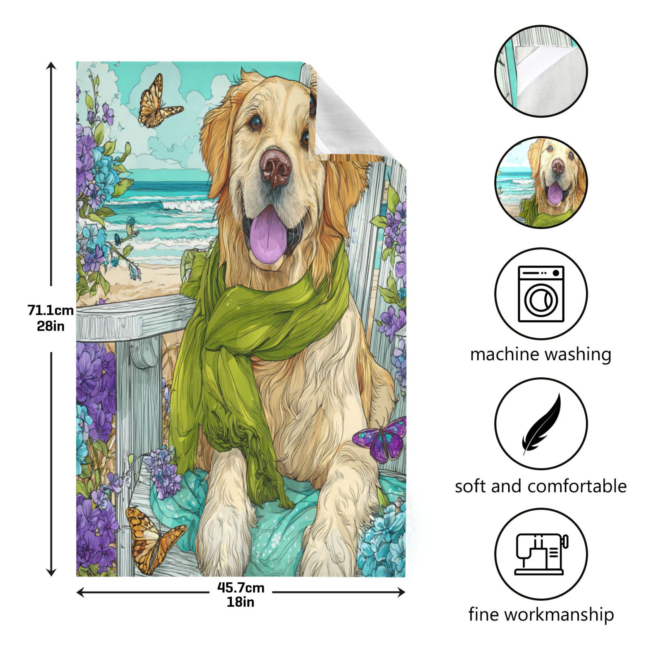 Qxltty Golden Retriever Kitchen Towels 28 x 18 Inch Set of 6 Soft Cotton Linen Feel Dish Towels with Hanging Loop for Drying, Cleaning & Decor