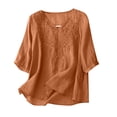 thumbnail image 4 of SSZMDLB Women V Neck 3/4 Sleeve Blouse Embroidery Boho Casual Tunic Tops Summer Vacation Outfits Flowy Shirt, Red L, 4 of 7