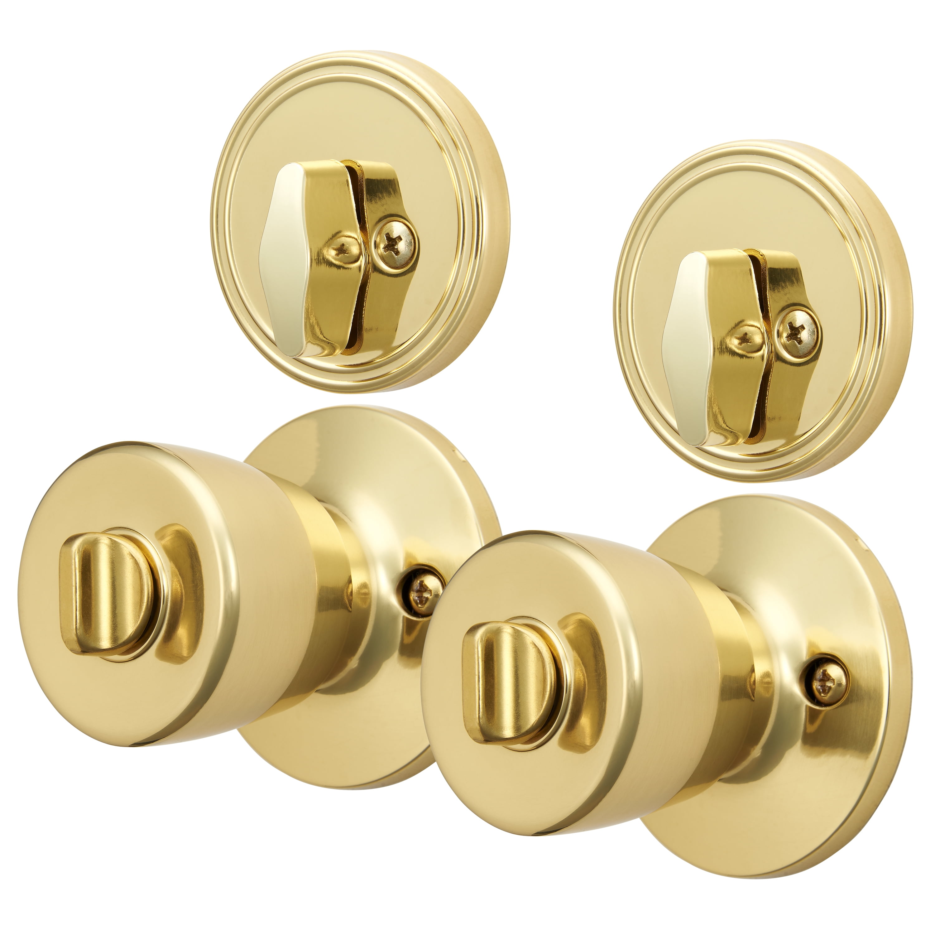 Hyper Tough Keyed Entry Tulip Style Doorknob and Deadbolt Double Combo pack Polished Brass Finish
