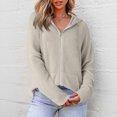 thumbnail image 4 of Women's Full Zip Up Hoodies Waffle Knit Long Sleeve Sweatshirt Tops, 2XL, 4 of 5