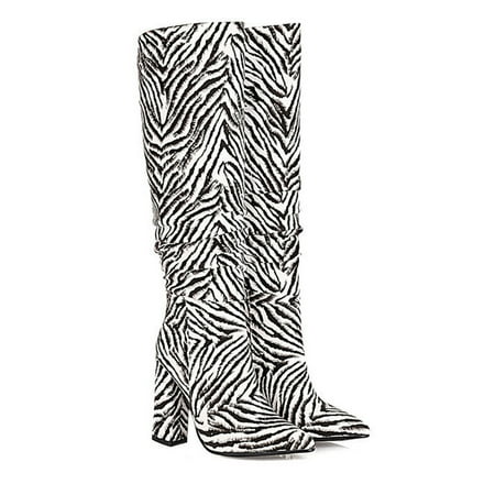 

Hinvhai Fashion Knee High Boots for Women Clearance Classic Pointed Toe Chunky High Heeled Boots with Side Zipper Fashion Elastic Tall Boots Zebra-stripe 4.5(35)