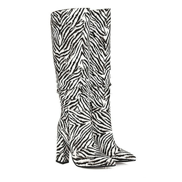 Aqestyerly Women's Boots Oversized Women's Fall Winter Plush Inner Lining Thick Heels Super High Heels Pointed toe Long Pile Boots