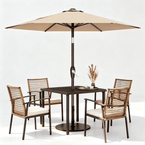 7.5FT Patio Umbrella Table Market Umbrella w/Tilt and Crank, Outdoor Umbrellas for Pool, Deck, Garden and Backyard, Beige