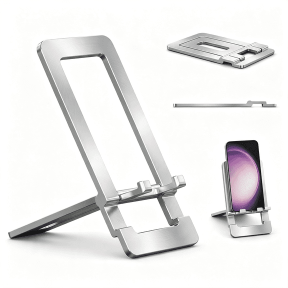 GJX Ultra Slim Aluminum Card Phone Stand,Portable Foldable Pocket Cell Phone Holder,Adjustable Desktop Smartphone Stand for Iphone,,Android Phones,Travel Home (Silver)