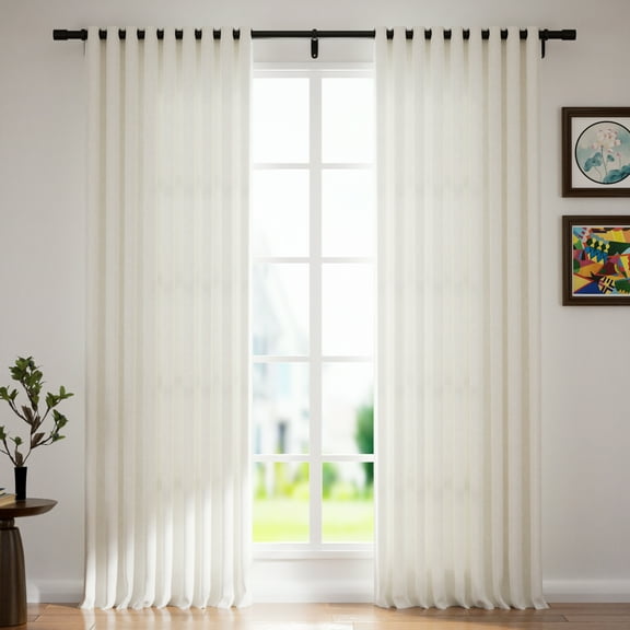 TWOPAGES Polyester Textured Curtain Light Filtering Grommet Drape for Bedroom, 1 Panel, 52Wx63L, White