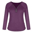 thumbnail image 5 of Floleo Clearance Womens Tops Long Sleeve Shirts Fall Clearance Fashion Woman Long Sleeve V-Neck Solid Zipper Blouse Autumn Causal Pullover Tops Purple, 5 of 6