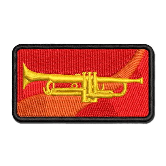Trumpet Music Instrument Silhouette Applique Multi-Color Embroidered Iron-On Patch - 2.5 Inch Small