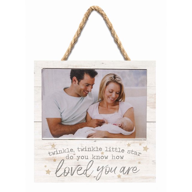 P. Graham Dunn Twinkle Little Star Loved Whitewash 7 x 7 Inch Wood Wall Hanging Photo Frame