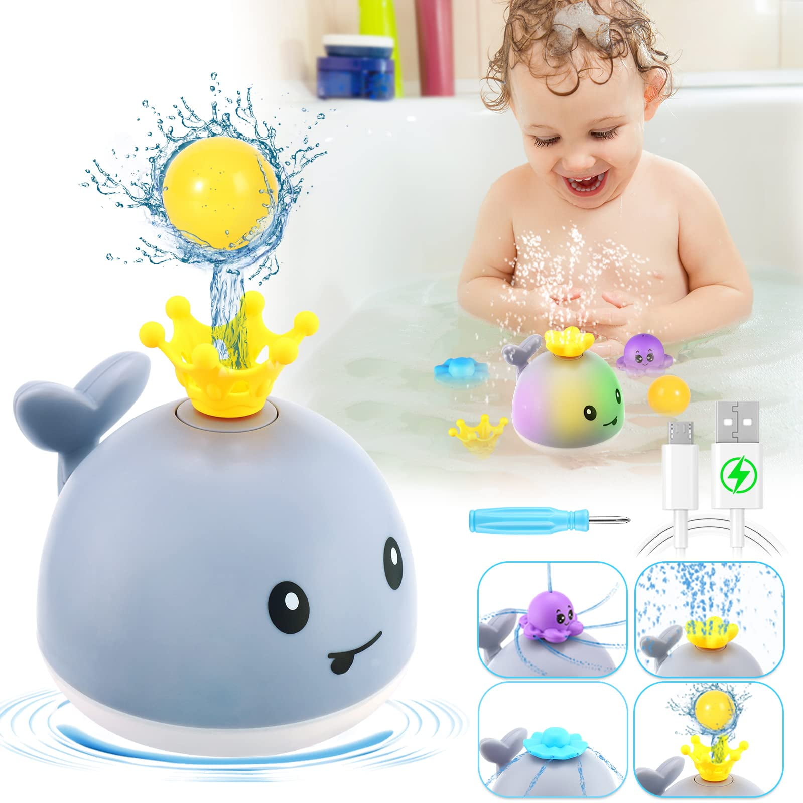 Spray Water Light Up Whale Toy Baby Bath Toys, Baby Toys Whale - Main Image