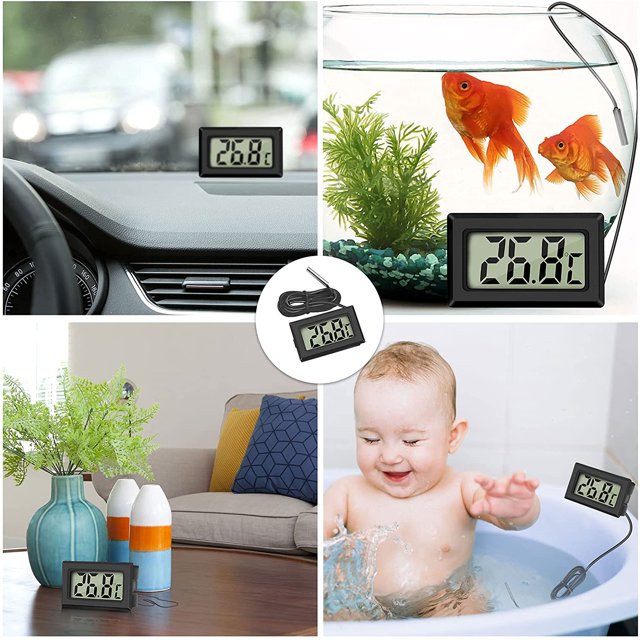 Mini termómetro digital LCD de temperatura con sensor de sonda de temperatura para refrigerador, congelador, acuario (4X negro) LingWen 8390611081300