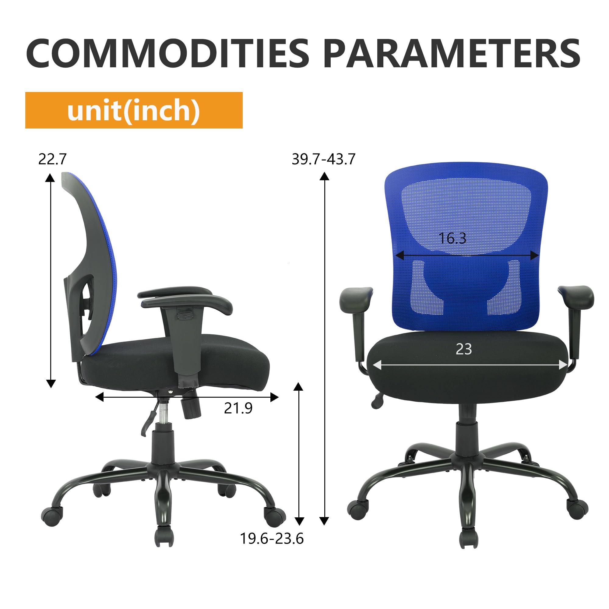 PayLessHere 500lb Mesh Office Chair，Ergonomic Rolling Swivel Desk Chair for Women, Men (Blue)