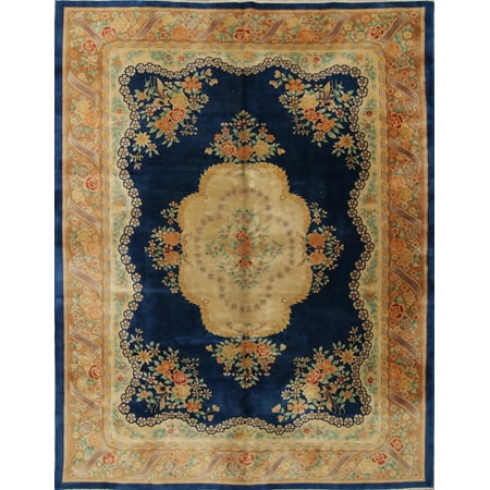 Navy Blue Floral Art Deco Chinese Oriental 9x12 Area Rug Hand Knotted Wool Carpet Walmart Canada