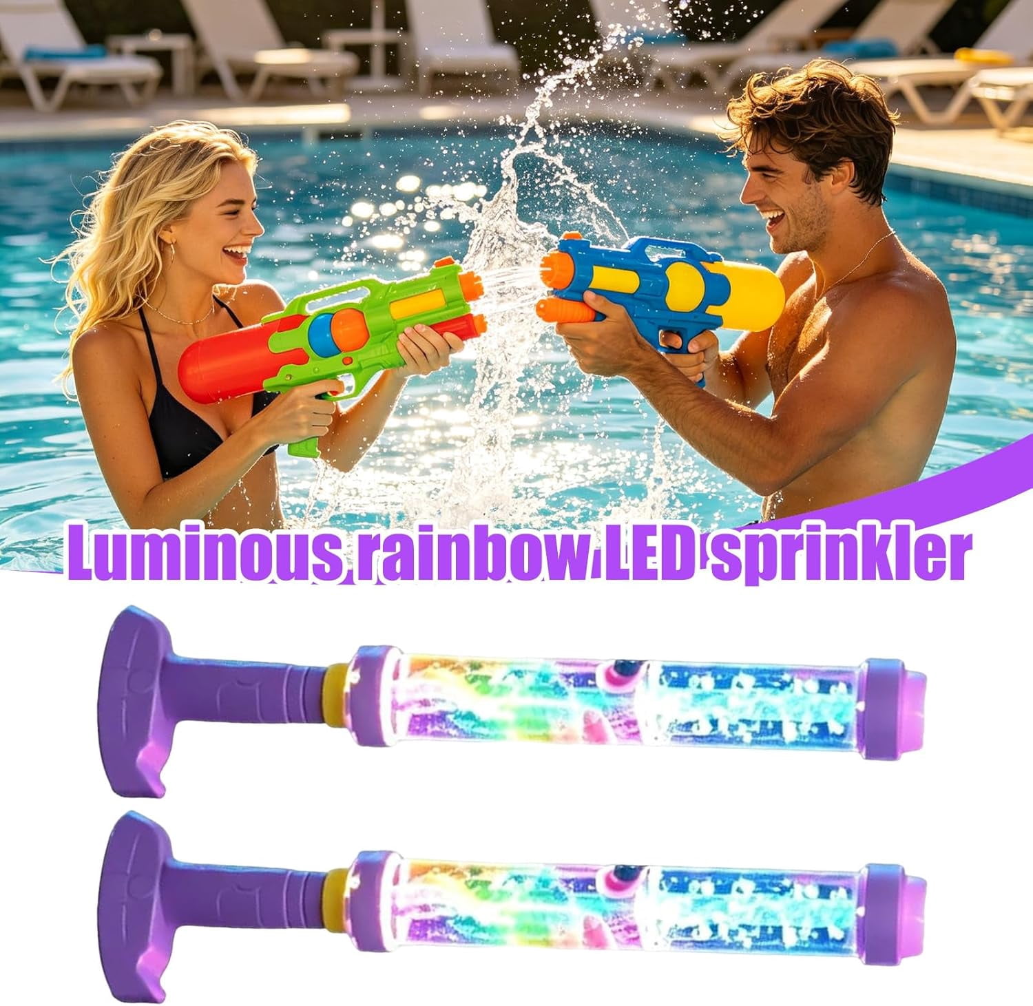 Glowing Rainbow LED Water Blaster, Firework Spray Water Soaker Toys for Pool Party Outdoor Summer Water Games, Easy Fill and Use, Durable Leak