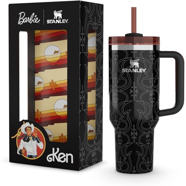 BarbieTM x Stanley 1913 Western Ken Quencher H2.0 Gobelet FlowState 40oz, Édition Limitée Tasse de Voyage en Acier Inoxydable Isolée avec Poignée et Paille, 24H Froid/11H Chaud, Sans BPA, Boîte de Collection