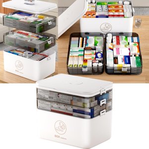 Organisateur de médecine,3-Tier Boîte de stockage de médicaments, Embout Family Urgences Trousse de premiers soins Conteneur,Portable Plastic Medicine Storage Organizer Holder Boîte polyvalente avec poignée pour la maison, Voyage (blanc)
