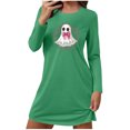 thumbnail image 2 of NSLGXD Halloween Pajama Dress Long Sleeve Nightshirts Crewneck Casual Nightgowns Cute Ghost Print Cotton Fall Dresses, 2 of 5