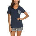thumbnail image 3 of Ochine Women Pajamas Set 2 Piece Modal Short Sleeves Striped Shorts Soft Comfy Summer Pjs Sleepwear Nightshirt Sets Lounge Wear for Cool Nights with Chest Pocket, S-2XL, 3 of 6