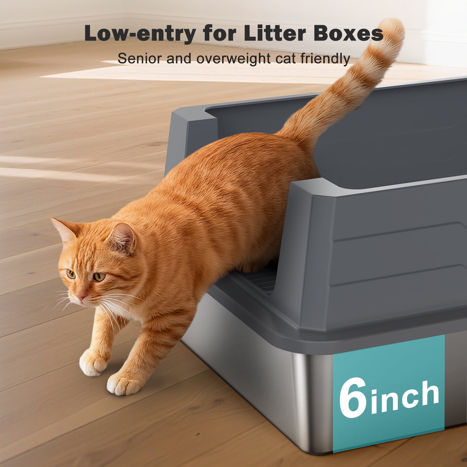 XXXL Cat Litter Box Jumbo for Big Cat Multiple, Metal Litter Box with High Sides, Extra Large Stainless Steel Litter Box with Scoop, Easy to Clean, Dark Gray