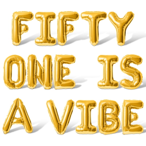 Letter Balloons - FIFTY ONE IS A VIBE 16" Inch Alphabet Letters Foil Mylar Balloon 51st Birthday Party Banner (Gold)
