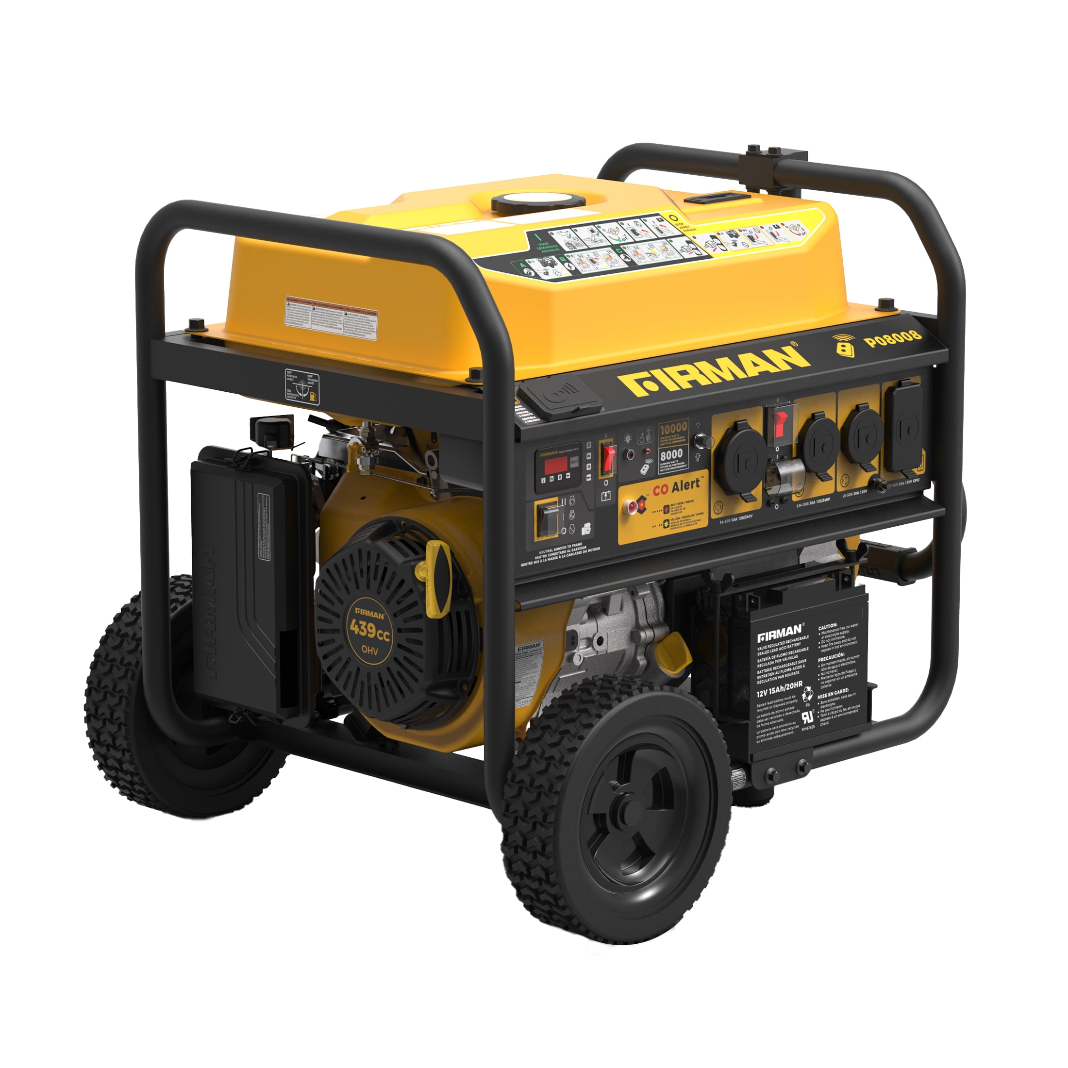 FIRMAN P08008 Gas Portable Generator 10000/8000W Remote Start 120/240V Wheel Kit CO Alert 50 ST CAN