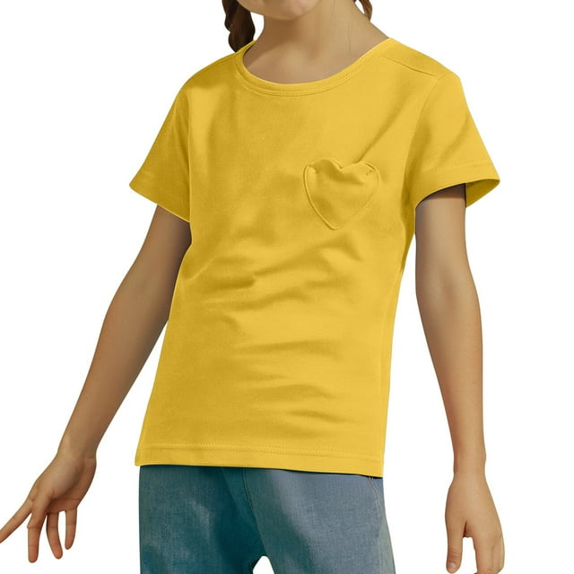 Hiiyo Big Girls Solid Short Sleeve Heart Pocket T Shirt, Sizes 2-15