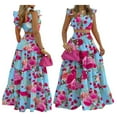 thumbnail image 2 of Women'S 2 Piece Outfits Spaghetti Strap Crop Top and Smocked Waist Ruffle Swing Long Skirt Set Pink Flowers XXL, 2 of 6