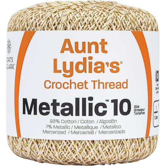 Aunt Lydia's Fil de Crochet Métallique Taille 10-Naturel & Or