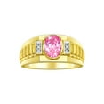 thumbnail image 1 of RYLOS Men's Rings Yellow Gold Plated Silver Rings Classic Designer Style 8X6MM Oval Gemstone & Diamond Ring Pink Ice Birthstone Rings For Men Size 11, 1 of 7