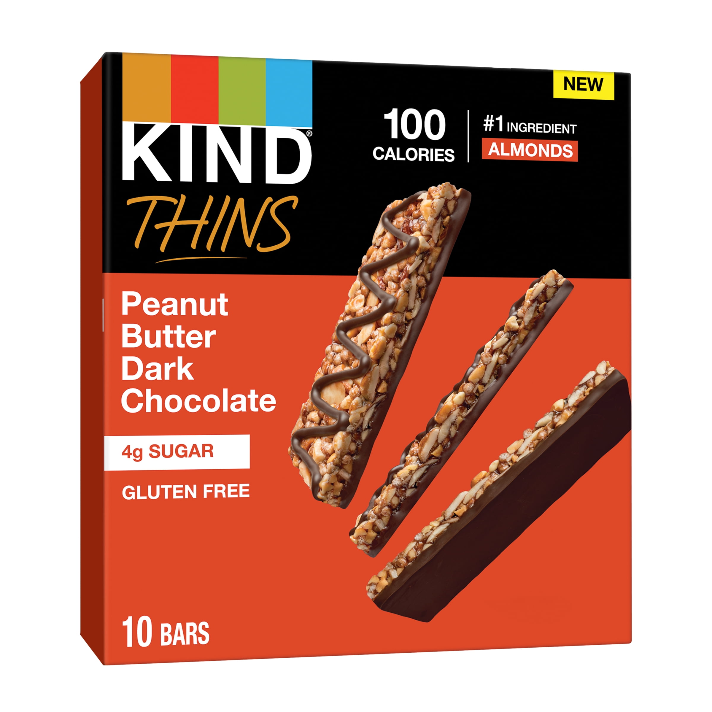 KIND THINS Peanut Butter Dark Chocolate Bars, Gluten Free Bars, 4g Sugar, 0.74 oz Bars (10 Ct)