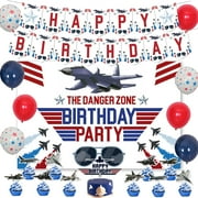 52Pcs Fighter Jet PriNst Birthday Decorations, Air Force Decor with the Danger Zone Backdrop Fighter Pilot Cake Toppers Banner Airforce Pentagram Balloons for Aircraft Airplane Supplies