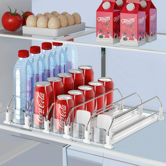 Drink Organizer for Fridge,Self Pushing Fridge Drink Organizer,Automatic Drink Dispenser for Fridge-Holds up to 25 Cans