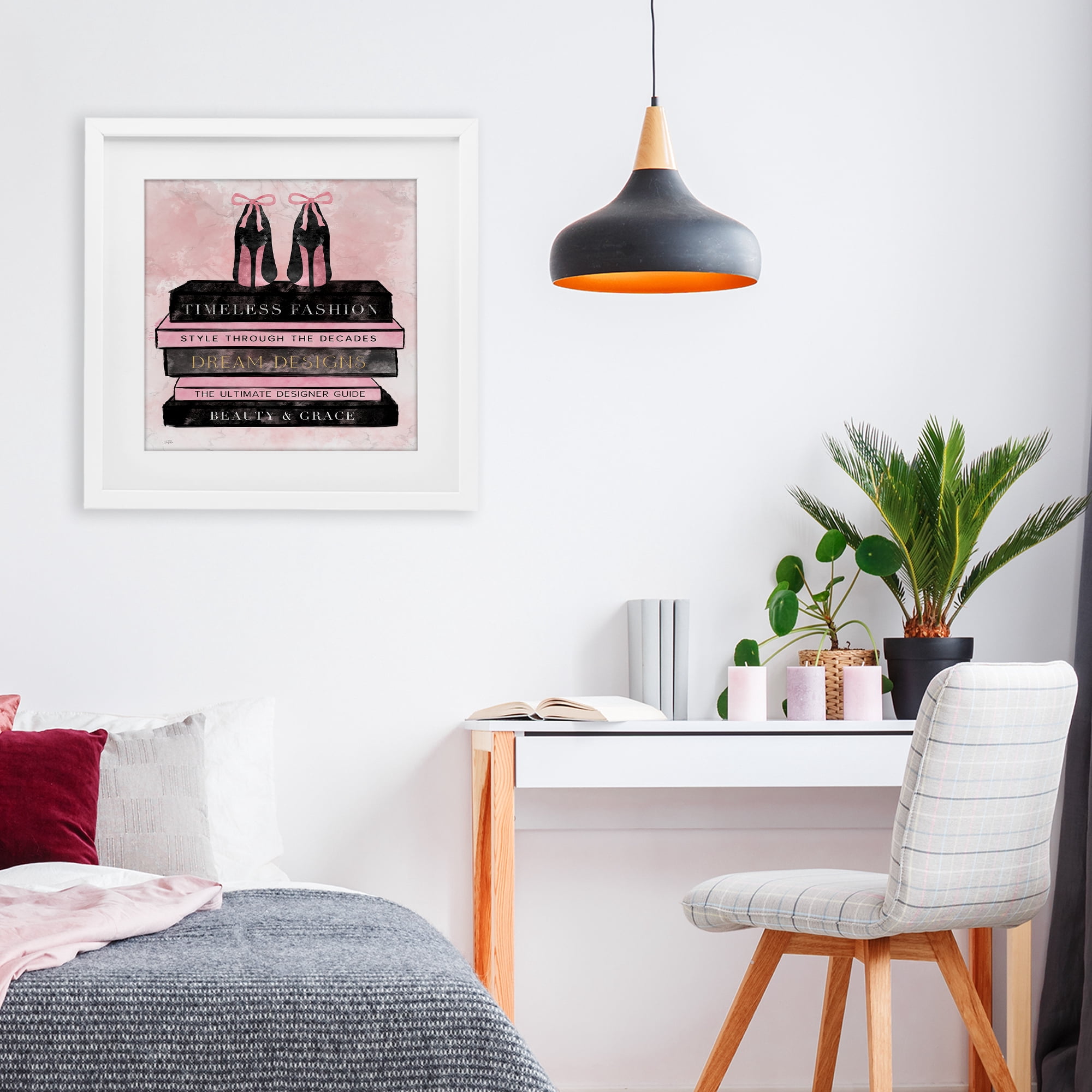 Stupell Industries Blush Fashion Book Stack White Framed Print Under Glass, design by Natalie Carpentieri