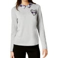 thumbnail image 2 of MAISON JULES $69 Womens New 1369 Gray Plaid Heart Collared Long Sleeve Top M B+B, 2 of 3